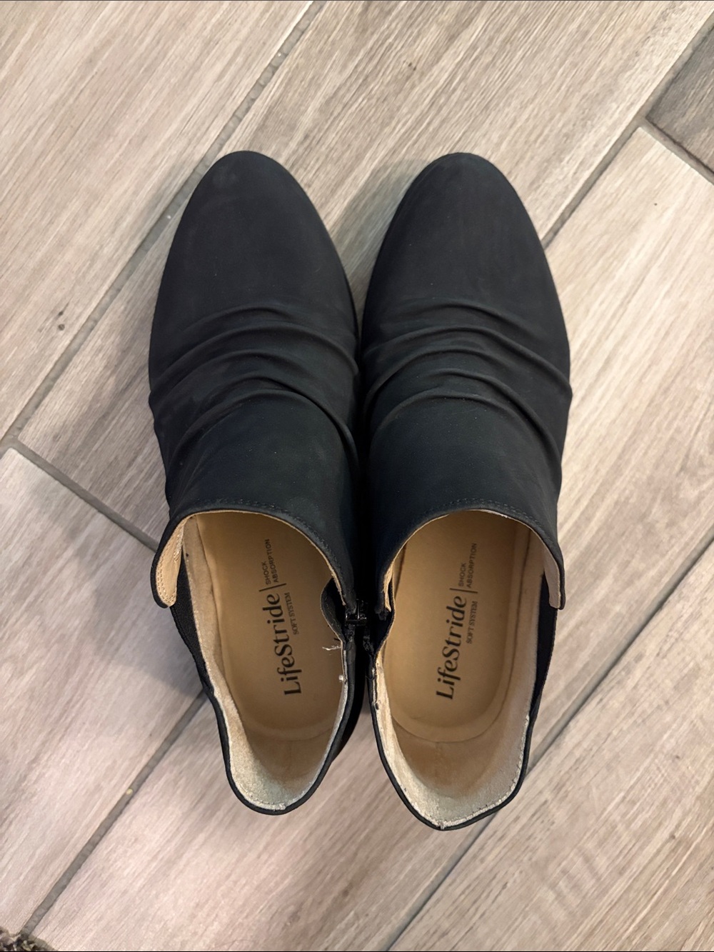 Life Stride Black Ruched Ankle Booties